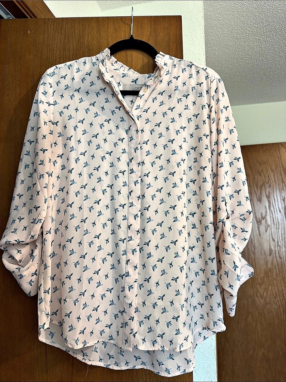 LOFT Floral Button Down Shirt in Pink & Blue Like New